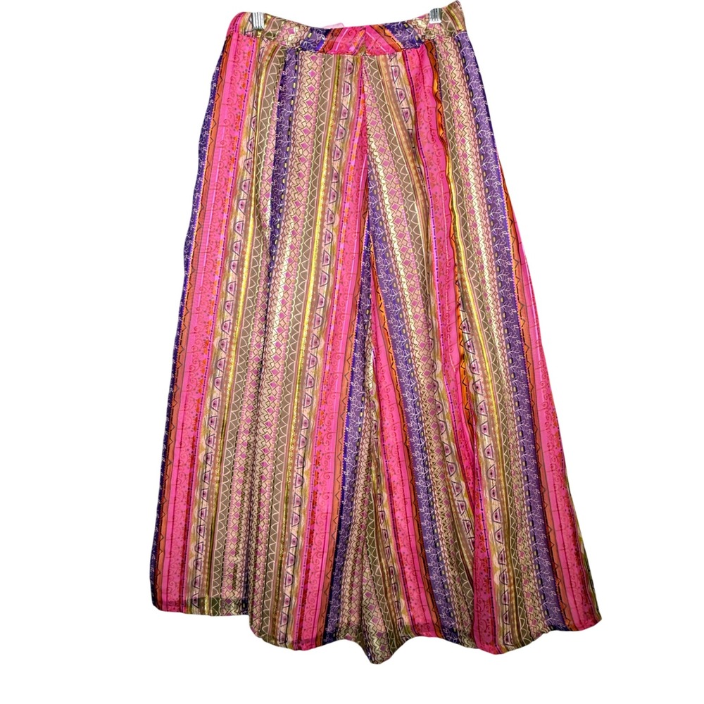Vintage 60s Maxi Skirt Pink Purple Gold Psychedelic Geometric Stripe High Waist